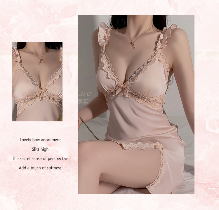 Light Pink Double-slit Night Slip Dress for Women